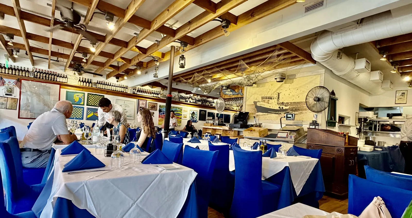 The blue-and-white dining room